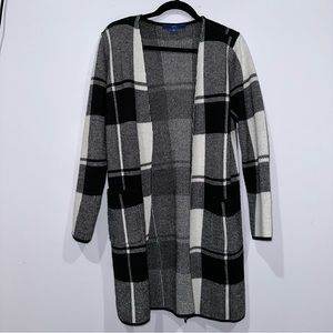 Apt. 9 Black White Plaid Open Front Cardigan